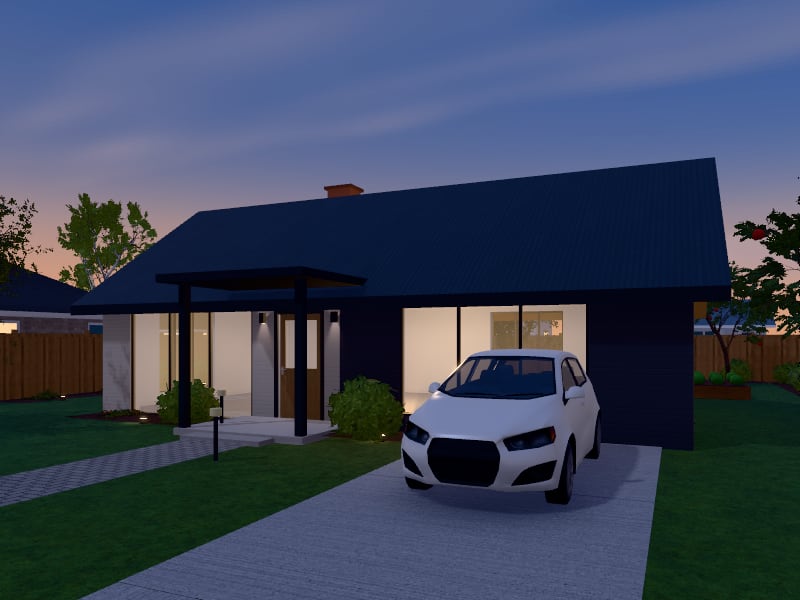 Compact Scandinavian flat-pack Bungalow, exterior view