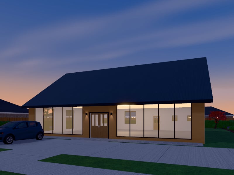 Large Scandinavian flat-pack Café, exterior view