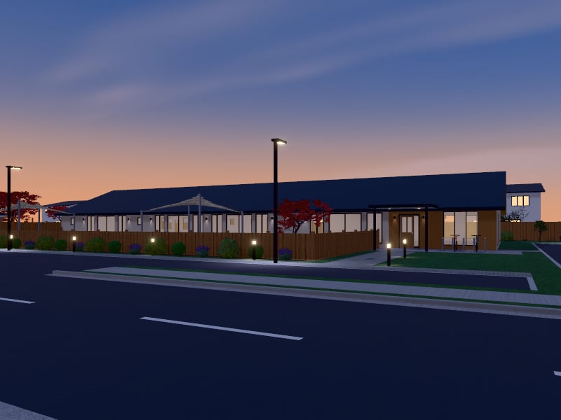 Large Scandinavian flat-pack Childcare Centre, exterior view