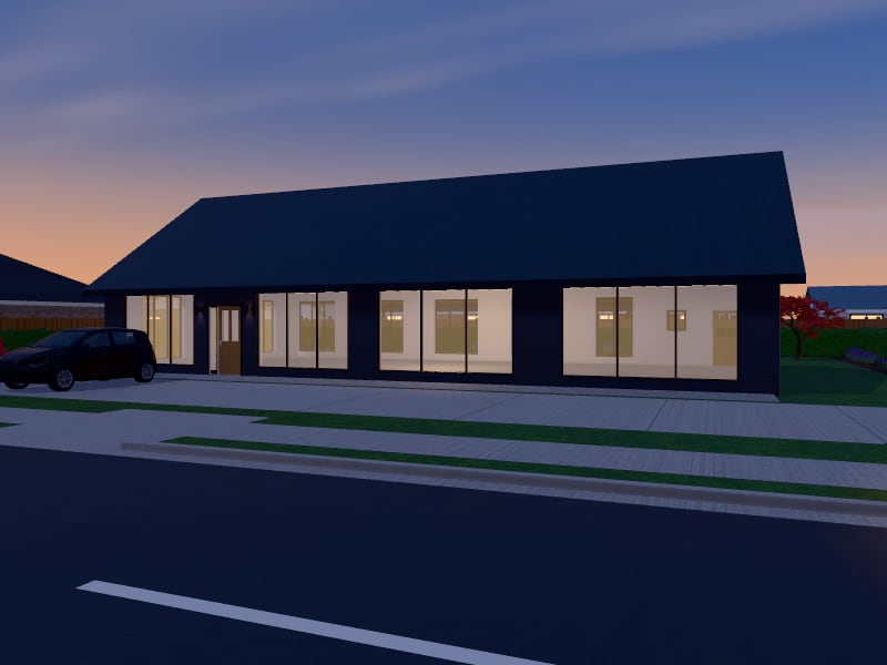 Scandinavian flat-pack Clinic, exterior view