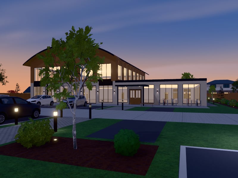 Large Scandinavian flat-pack Community Centre, exterior view
