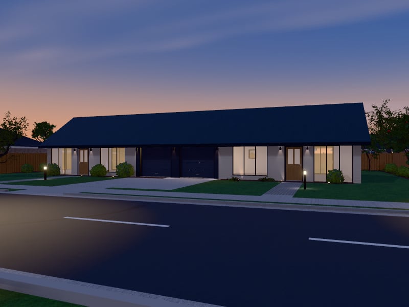 Compact Scandinavian flat-pack Duplex, exterior view