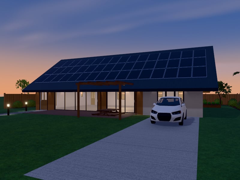 Scandinavian flat-pack Sustainable House, exterior view