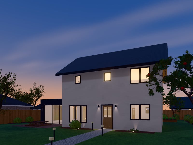 Scandinavian flat-pack House with Extension, exterior view
