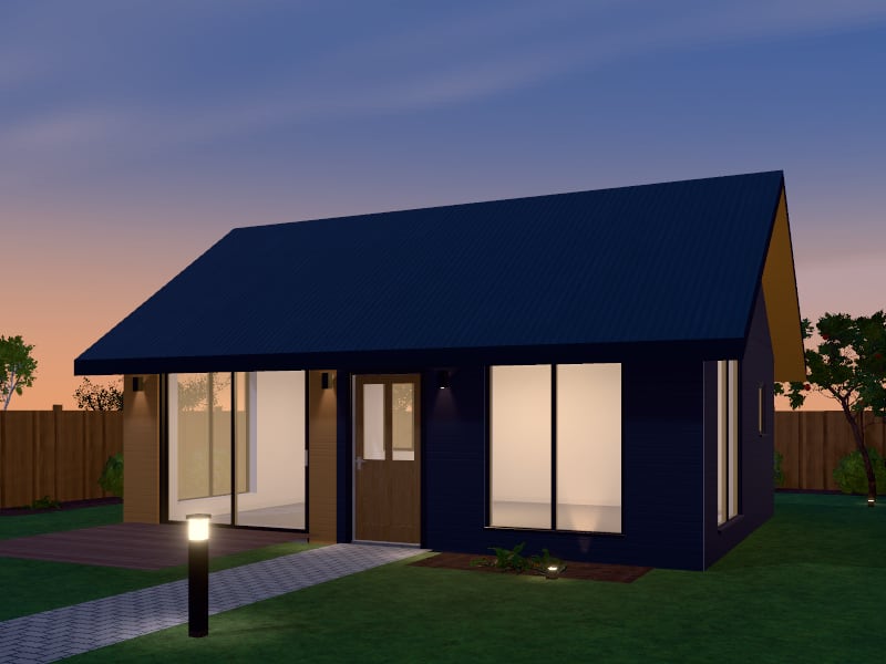 Compact Scandinavian flat-pack Granny Flat, exterior view