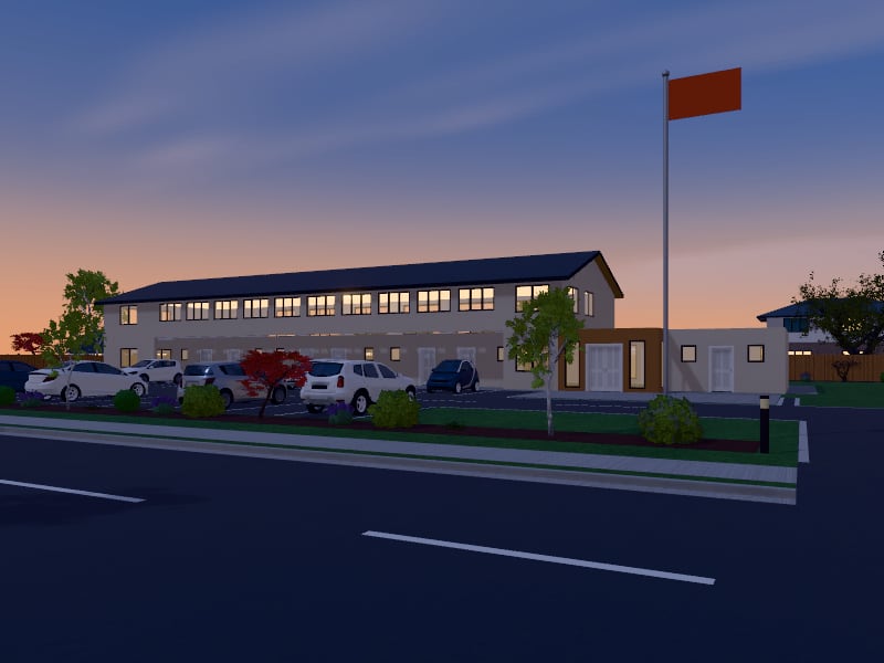 Large Scandinavian flat-pack Motel, exterior view
