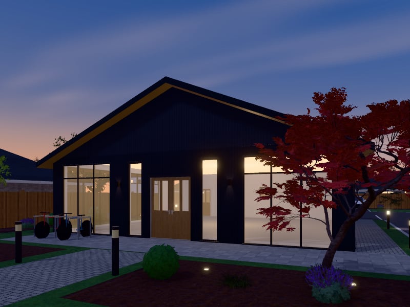 Compact Scandinavian flat-pack Office, exterior view