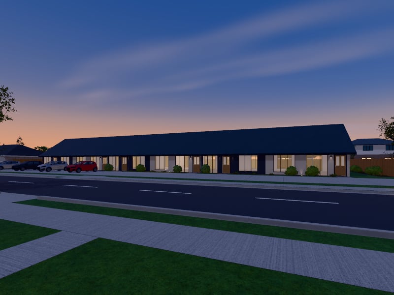 Large Scandinavian flat-pack Rental Units, exterior view