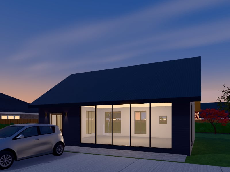 Compact Scandinavian flat-pack Salon, exterior view