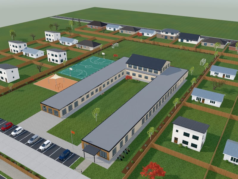 Scandinavian flat-pack School, exterior view
