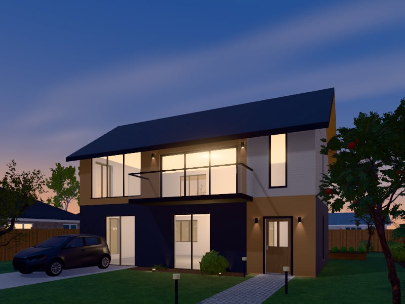 Compact Scandinavian flat-pack Townhouse, exterior view