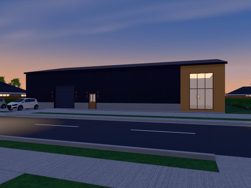 Large Scandinavian flat-pack Warehouse, exterior view