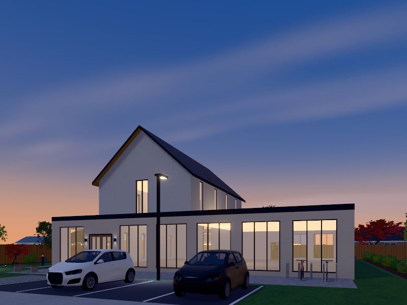 Compact Scandinavian flat-pack Place of Worship, exterior view