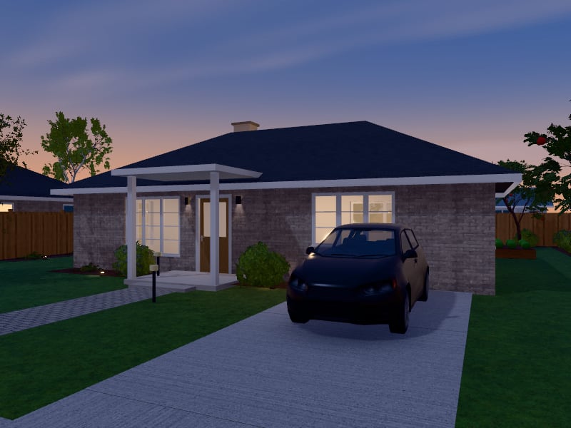 Compact Transitional Bungalow, exterior view