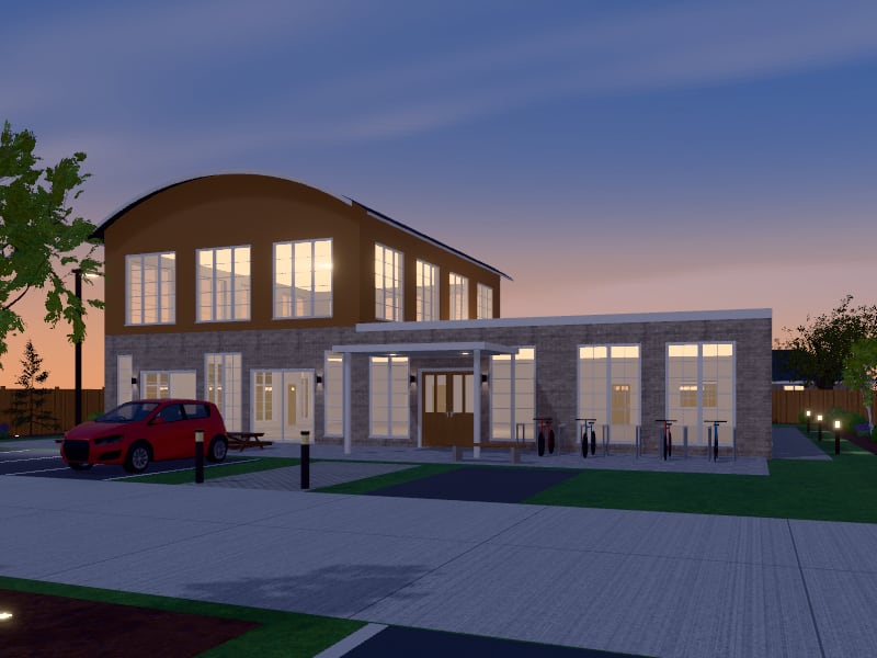 Compact Transitional Community Centre, exterior view