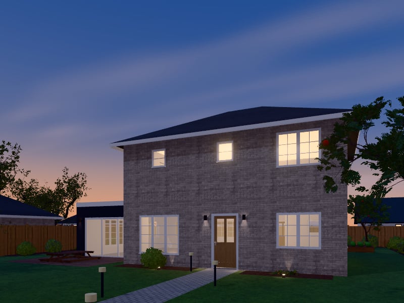 Transitional House with Extension, exterior view