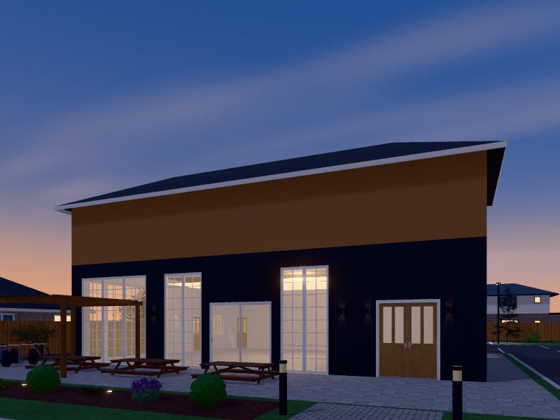 Compact Transitional Restaurant, exterior view
