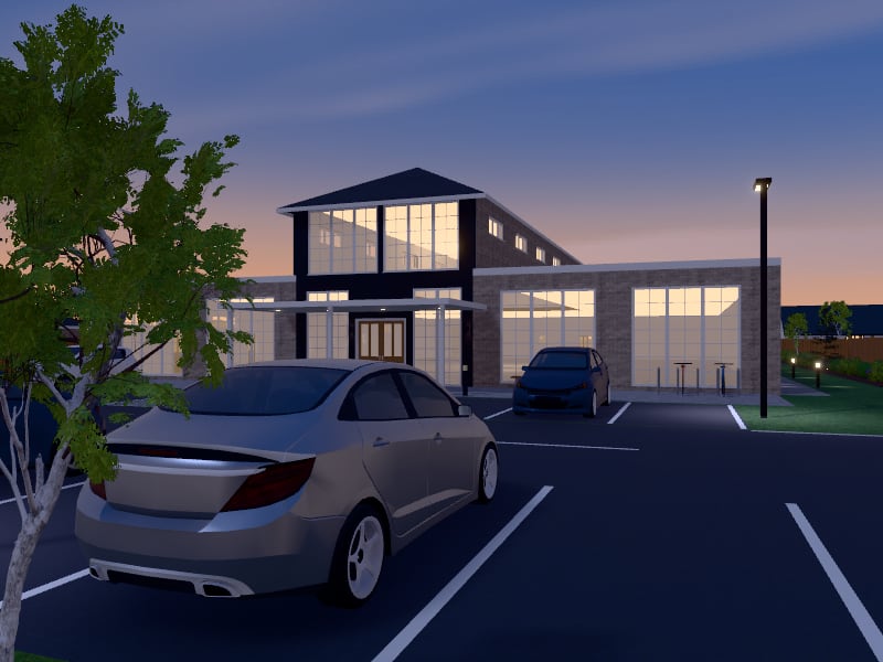 Compact Transitional Shopping Centre, exterior view