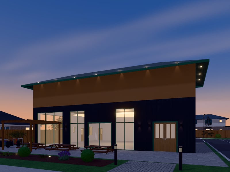 Compact Tropical Restaurant, exterior view