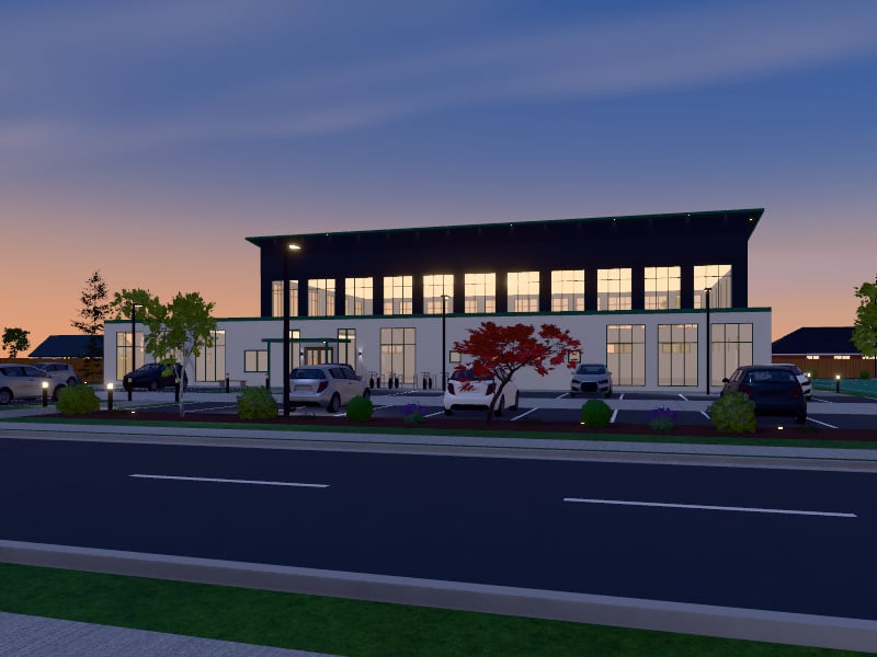 Compact Tropical Sports Centre, exterior view
